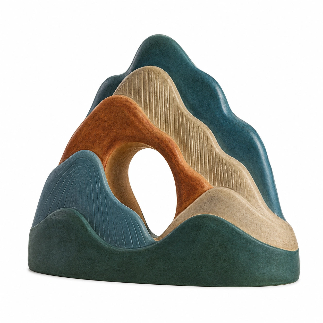 Escultura Decorativa de Montañas Azul, Ocre y Beige