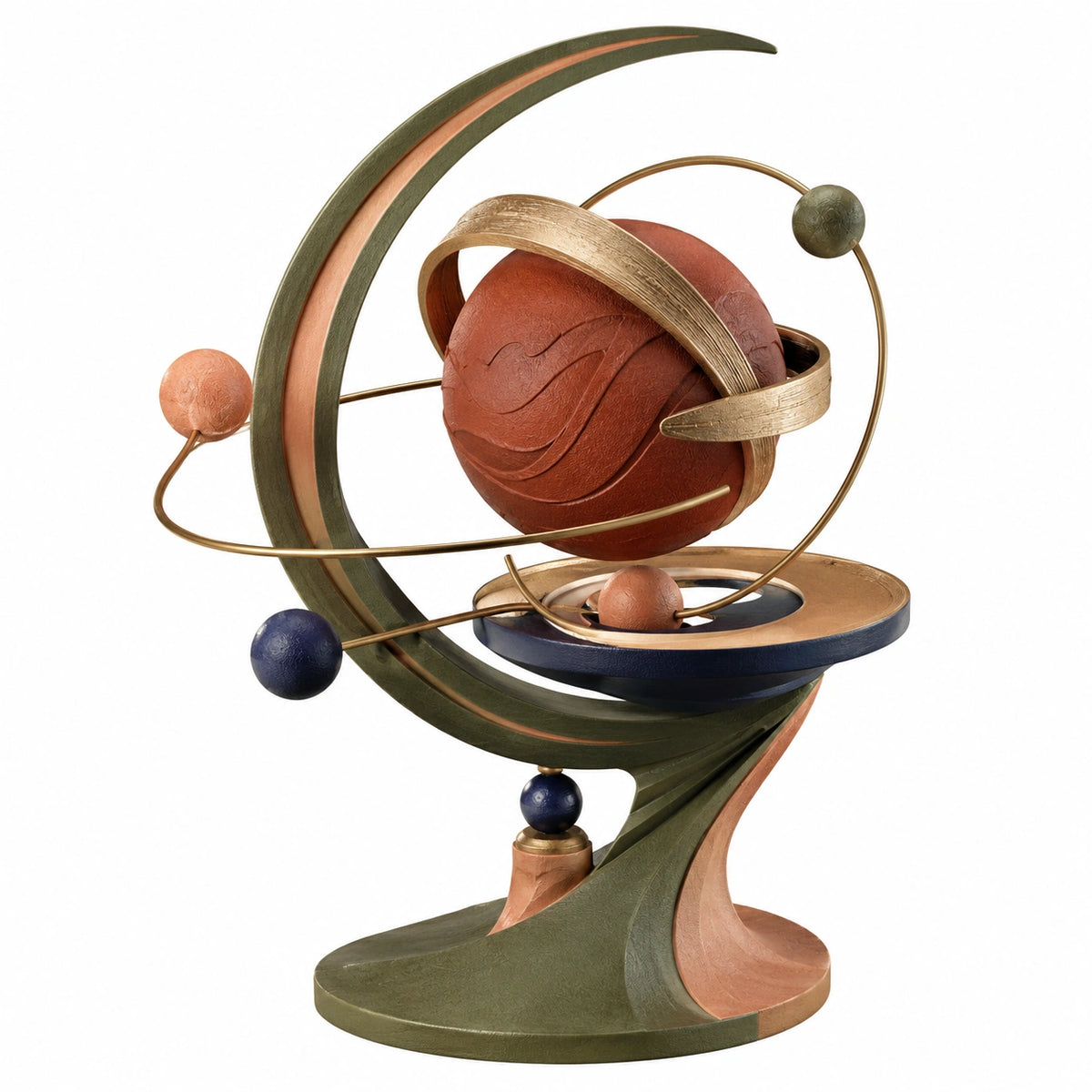 Escultura de Órbita Planetaria en Rojo, Verde, Oro y Azul