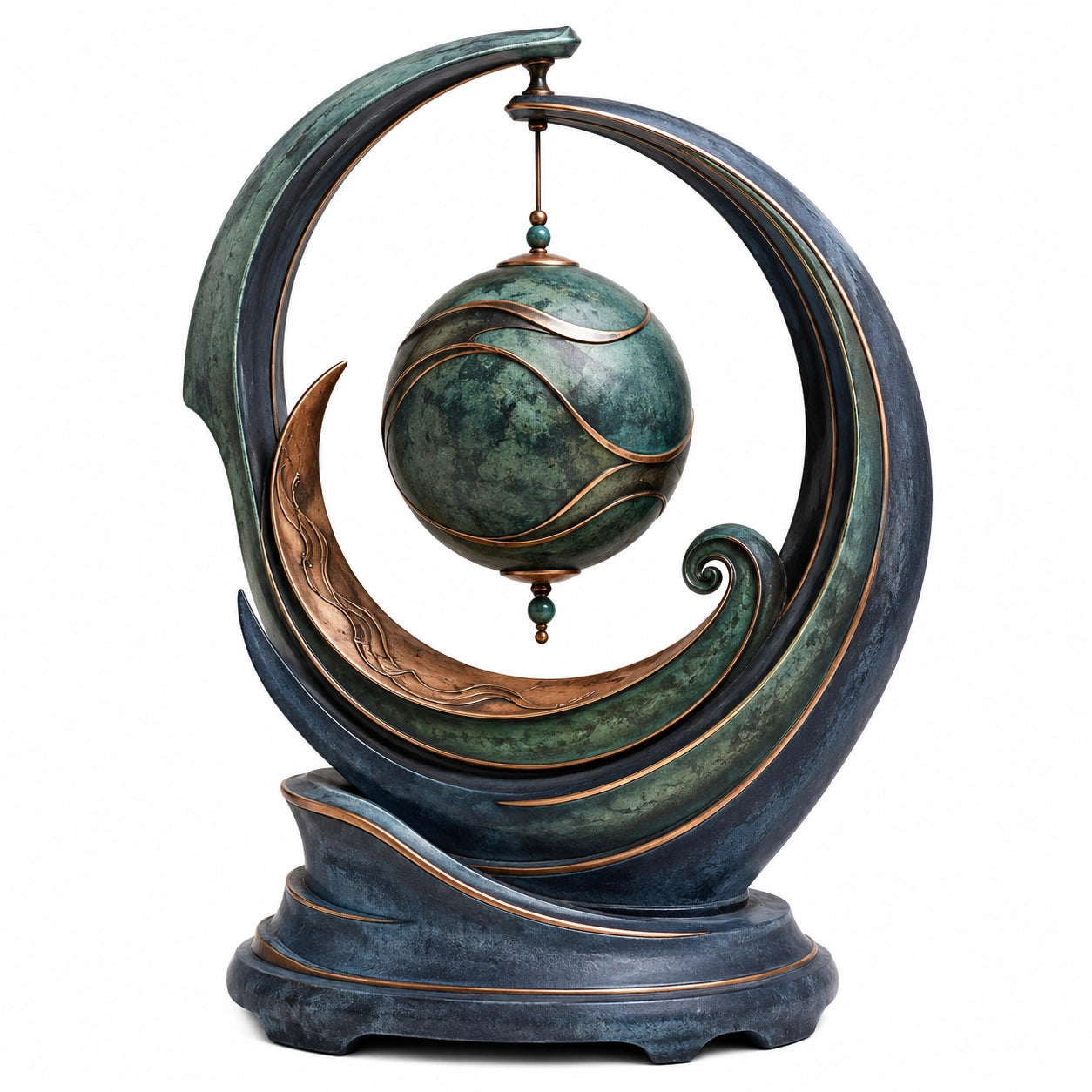 Escultura Abstracta Decorativa Verde y Cobre 45cm
