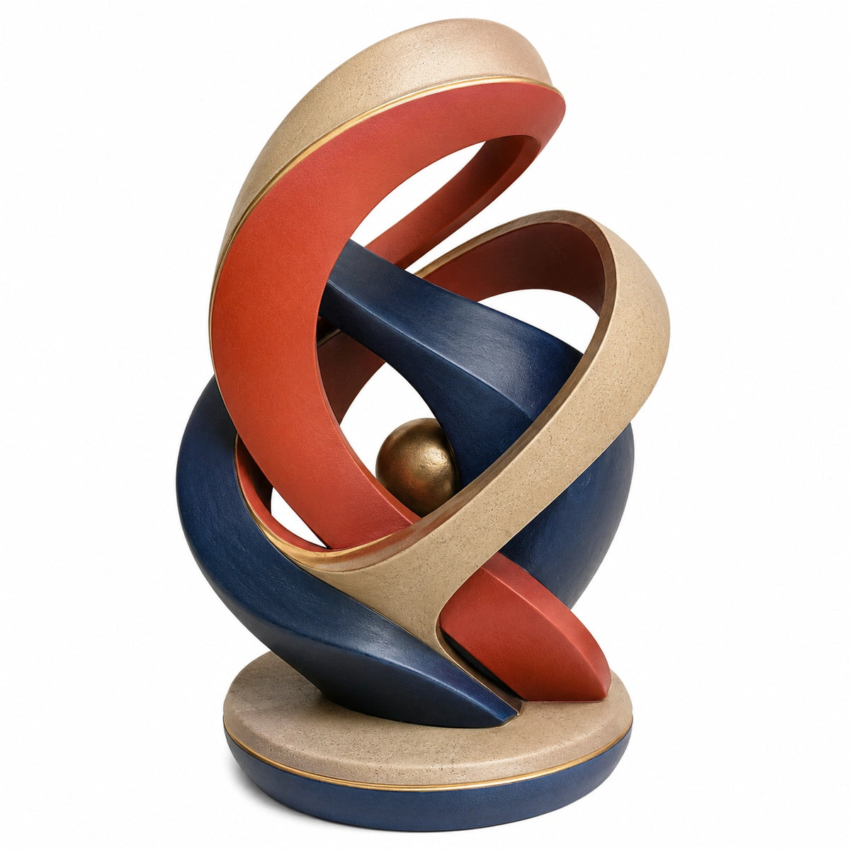 Escultura Abstracta Decorativa en Rojo, Azul y Beige
