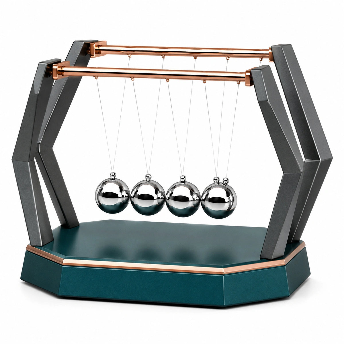 Péndulo de Newton Metálico con Base Geométrica Plata y Verde