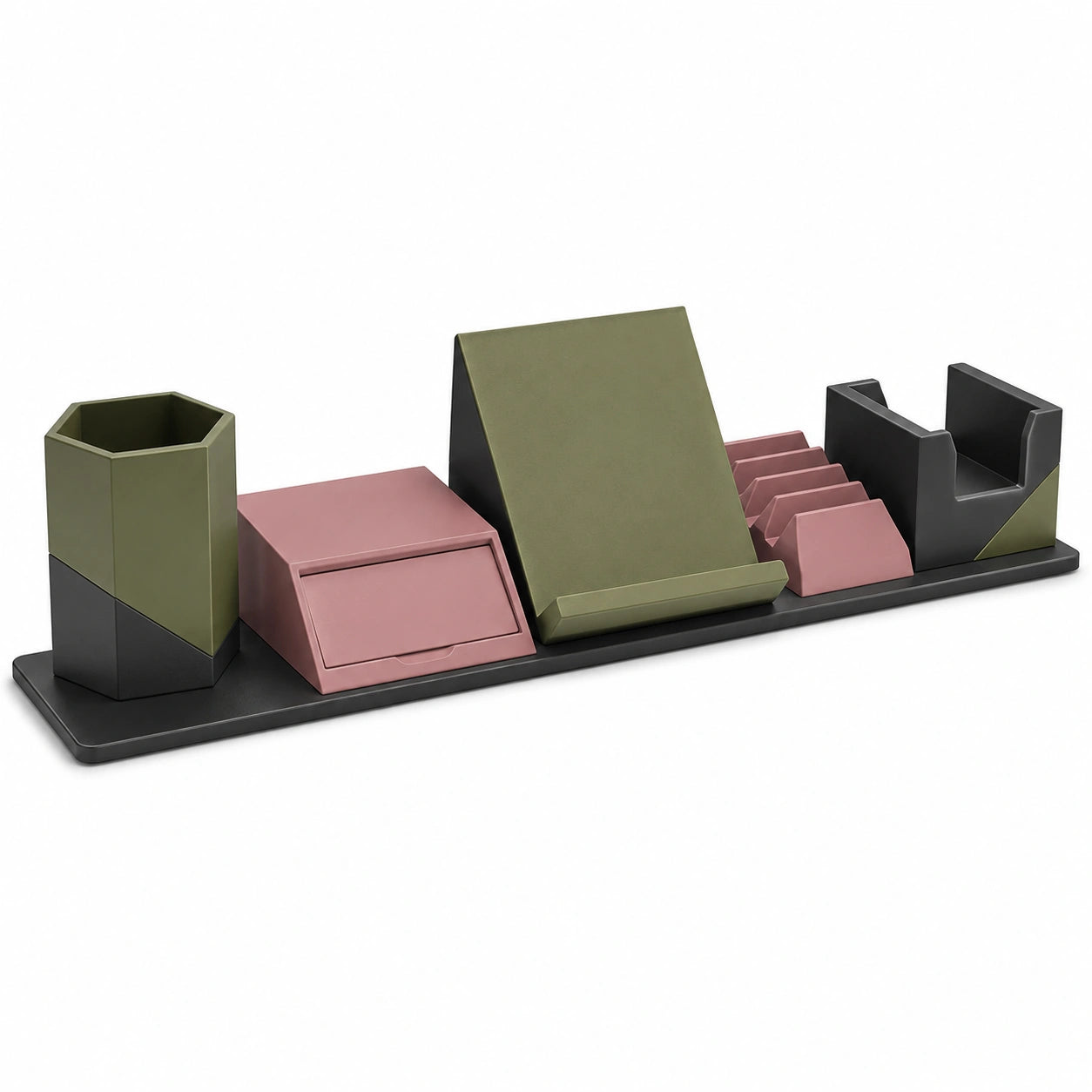 Organizador de Escritorio Multifuncional Verde, Rosa y Negro