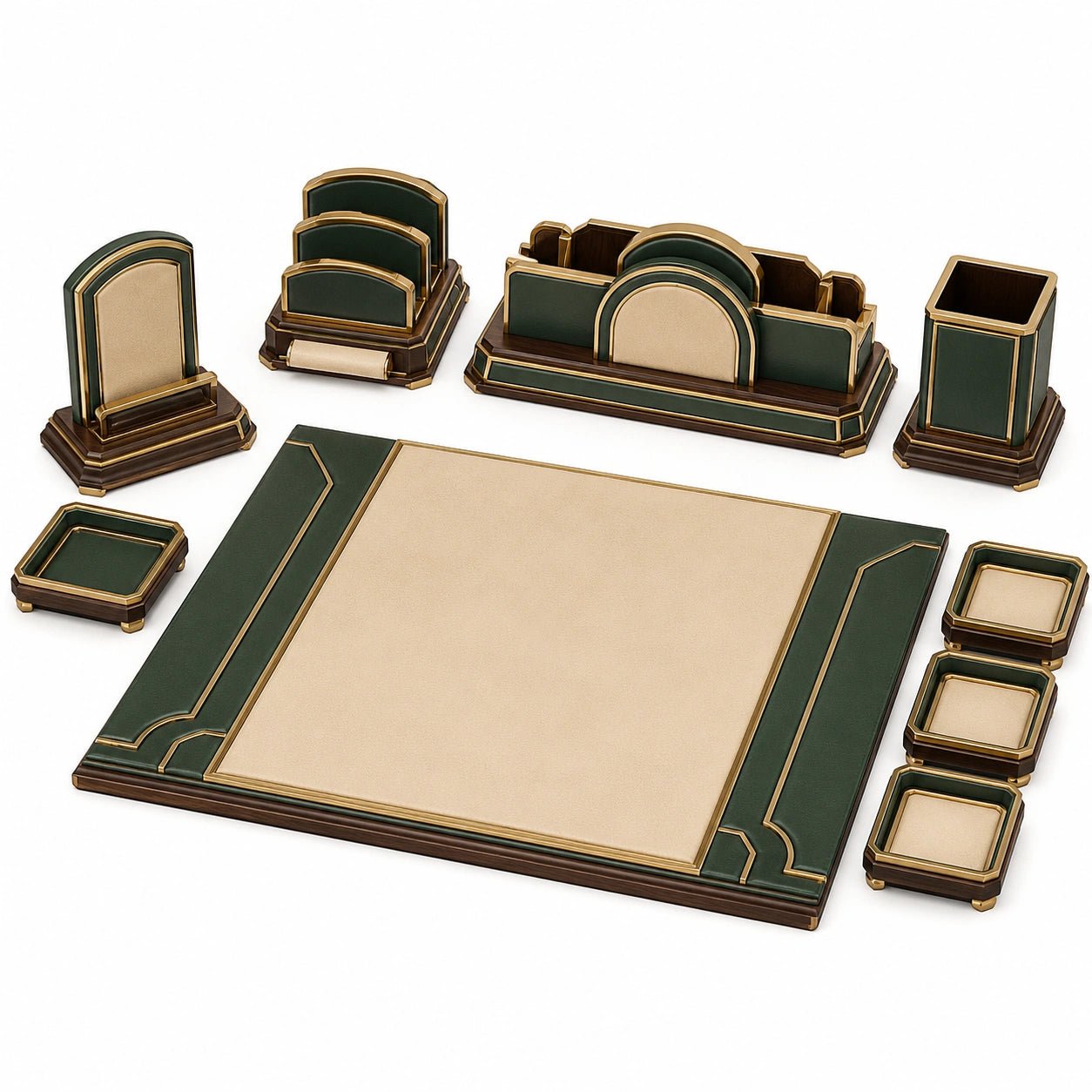 Set de Accesorios de Oficina Clásico Verde y Beige