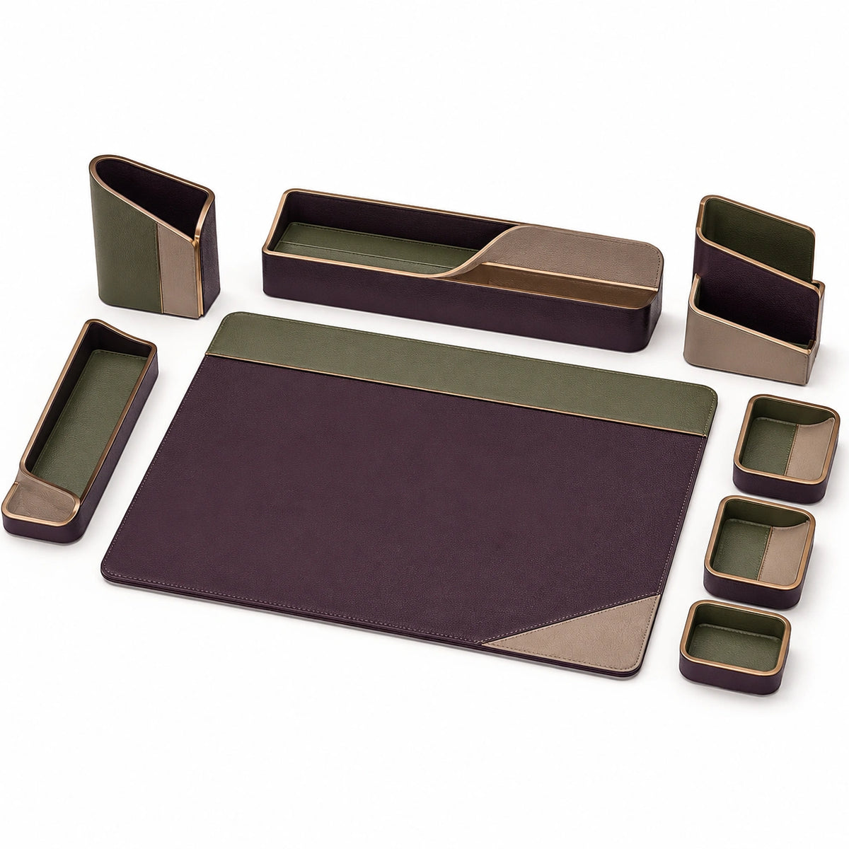 Set de Accesorios de Escritorio de Lujo Verde y Marrón