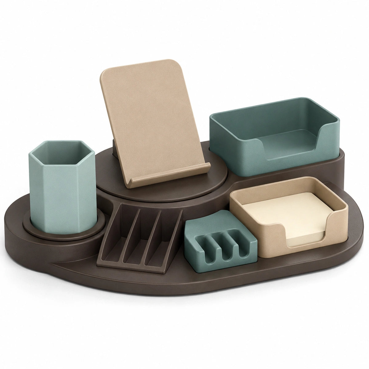 Organizador de Escritorio Giratorio en Marrón, Beige y Verde