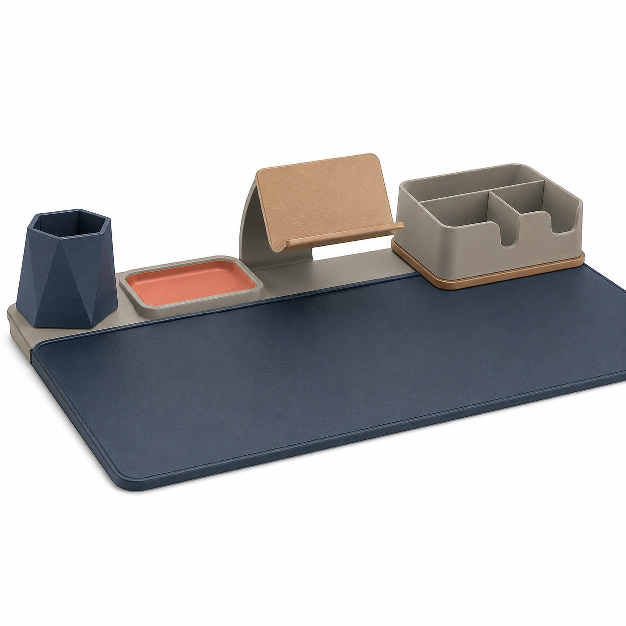 Organizador de Escritorio Multifuncional con Soporte para Dispositivos en Gris y Azul