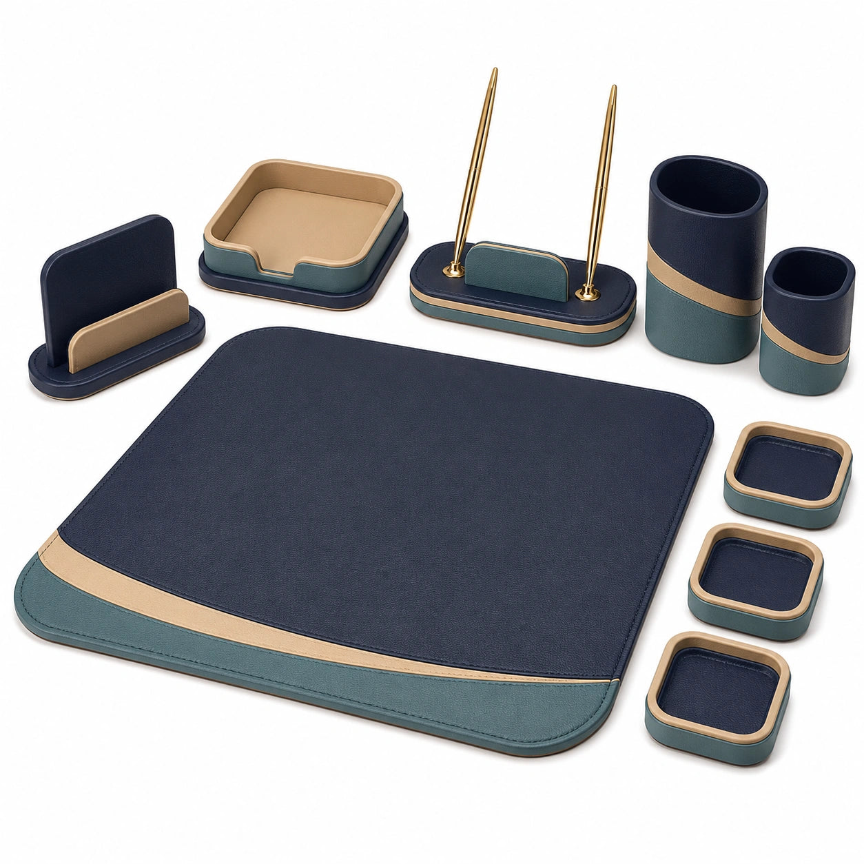 Set de Accesorios de Escritorio Azul Oscuro y Beige