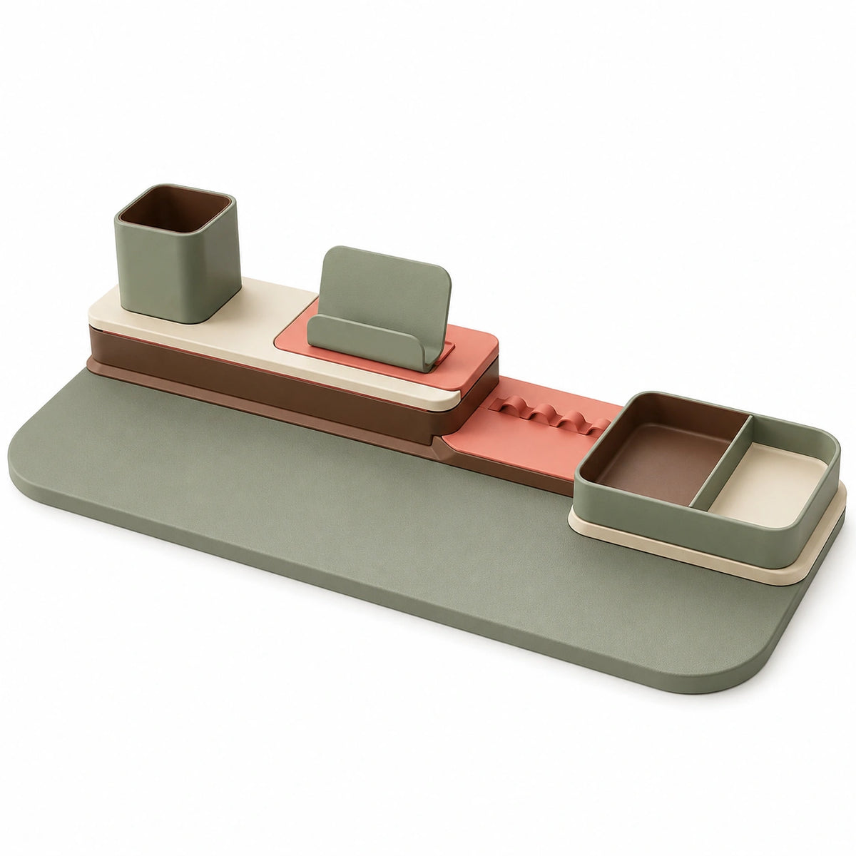 Organizador de Escritorio Modular Verde, Burdeos y Beige