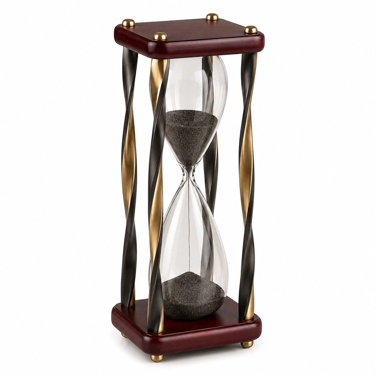 Reloj de Arena Decorativo de Vidrio y Metal Dorado y Negro