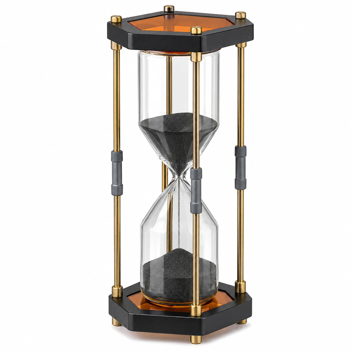 Reloj de Arena Decorativo Hexagonal Vidrio Transparente Arena Negra