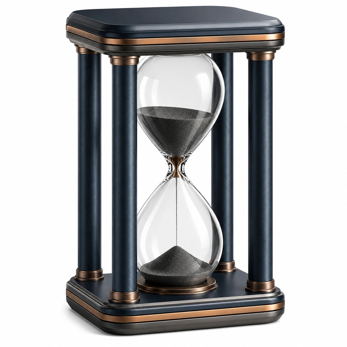 Reloj de Arena Decorativo Azul y Dorado con Base de Metal