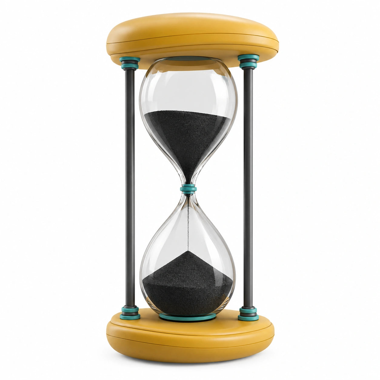 Reloj de Arena Decorativo Amarillo con Base Redonda y Arena Negra