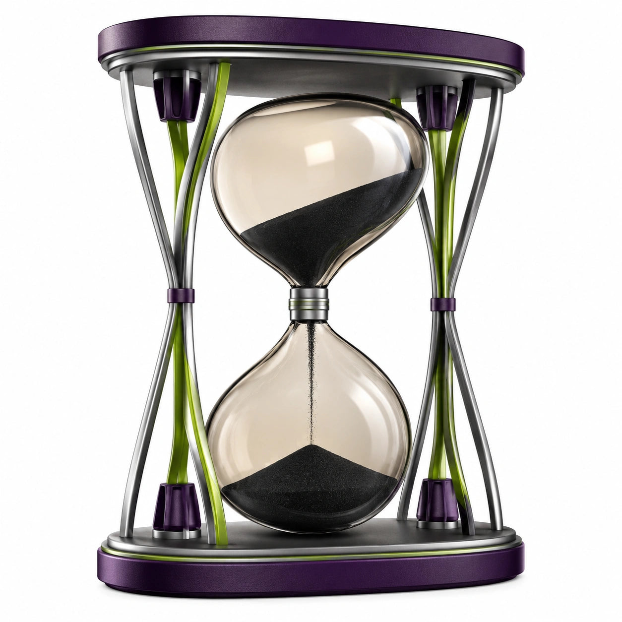 Reloj de Arena Moderno con Arena Negra y Base Morada